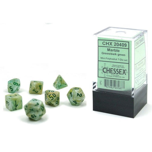 CHESSEX DICE:  7CT Mini-Polyhedral Set: Marble Green/Dark Green  (CHX 20409)