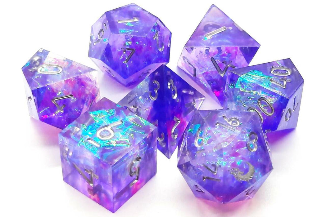 Old School 7 Piece DnD RPG Dice Set: Sharp Edged - Sapphire Burst