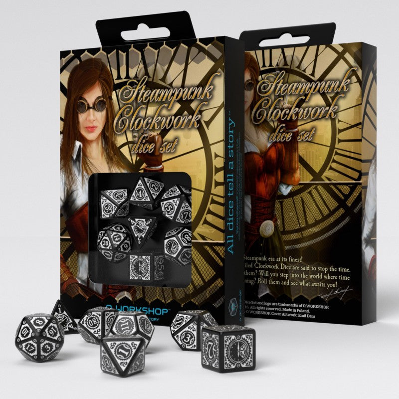 Steampunk Clockwork Black & White Dice Set (7)