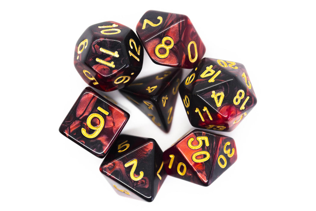 Old School 7 Piece D&D RPG Dice Set: Vorpal - Blood Red & Black w/ Gold