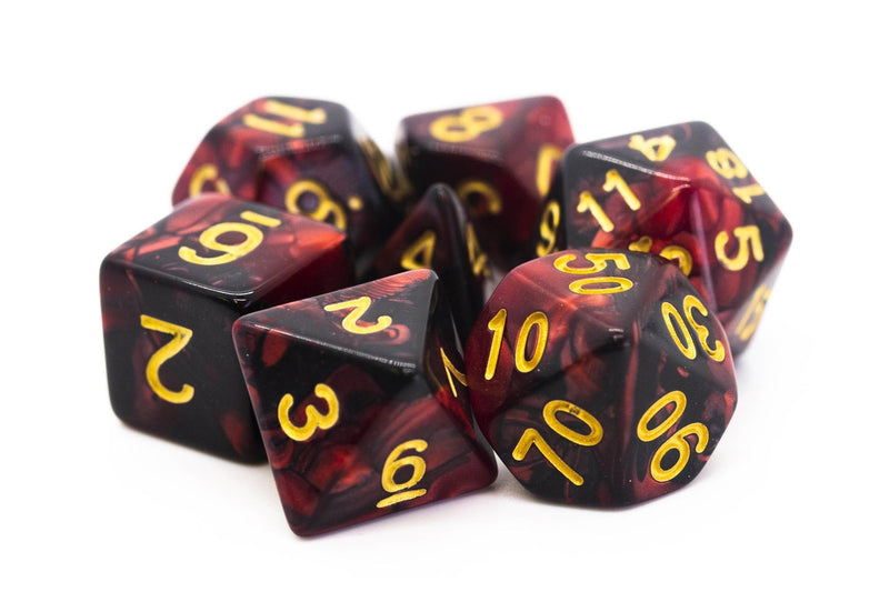 Old School 7 Piece D&D RPG Dice Set: Vorpal - Blood Red & Black w/ Gold