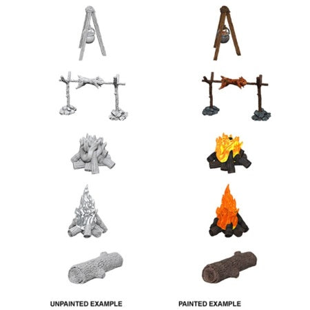 WIZKIDS DEEP CUTS UNPAINTED MINIATURES -W10 CAMP FIRE & SITTING LOG