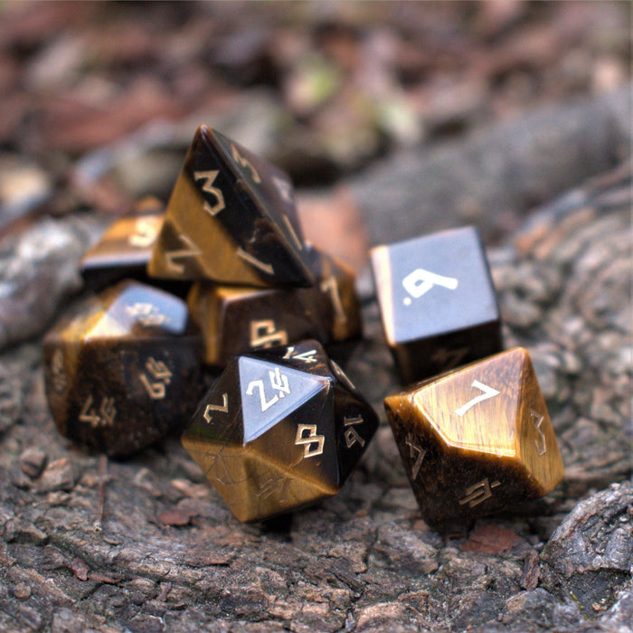 Yellow Tiger Eye Stone Dice Set